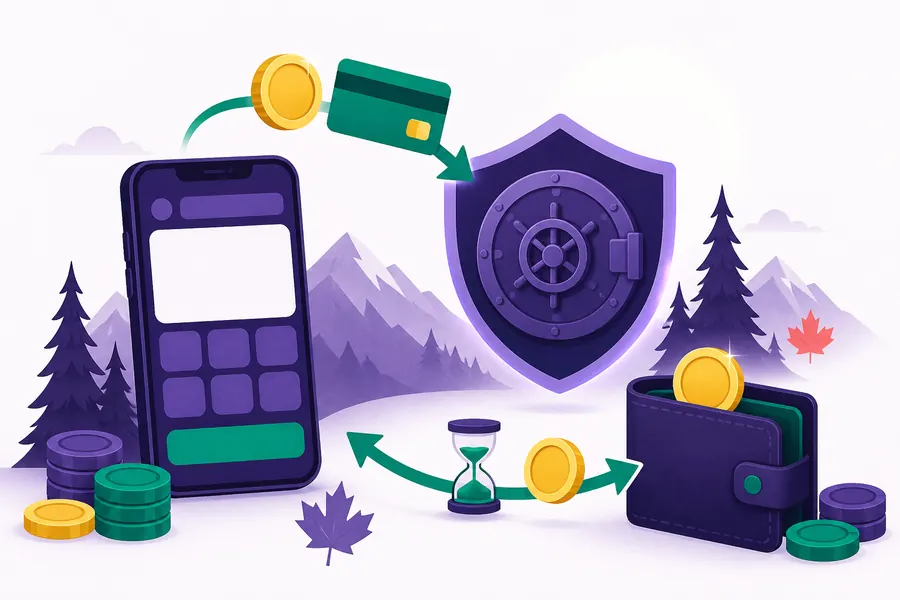 Phone cashier sending coins to a vault and back to a wallet